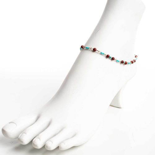 Dainty boho gypsy beach anklet with semi precious stones, Czech seed beads, bugle beads, handmade / ETA B4-14