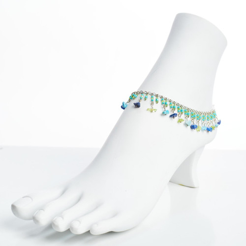 Dainty boho gypsy beach anklet with semi precious stones, Czech seed beads, bugle beads, handmade / ETA B20-M4