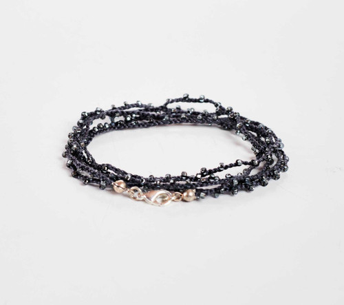 Dainty Boho Crochet Czech Seed Bead Silk Thread Necklace / Wrap Bracelet in Turquoise / GS102-34