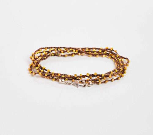 Braided Crochet Seed Bead Bohemian Necklace / Wrap Bracelet in Chestnut Brown / GS102-142