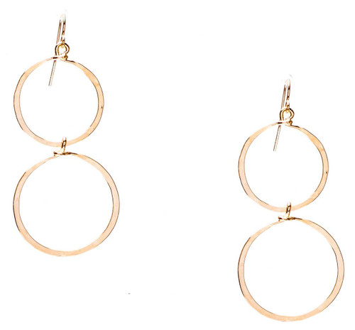 Hammered Gold Plated Double Hoop Drop Earrings, Handmade Bohemian Earrings / GAE G B1-2