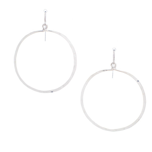 Hammered Geometric Minimalist Silver Hoop Earrings, Handmade / GAE S B8-3