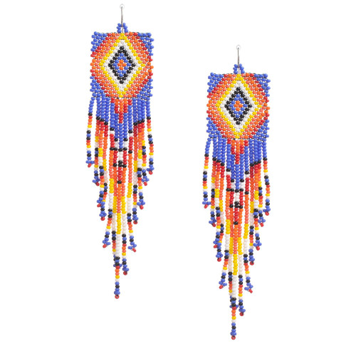 Handmade Southwest boho beaded earrings, Czech glass bead festival tribal bohemian beaded earrings / KPE B238-M4