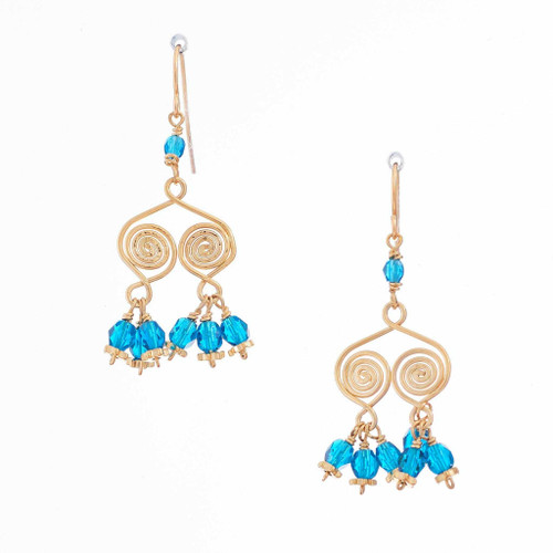 Hammered Boho, Bohemian, Geometric gold plated turquoise crystal Bohemian Earrings / GAE G B761-5