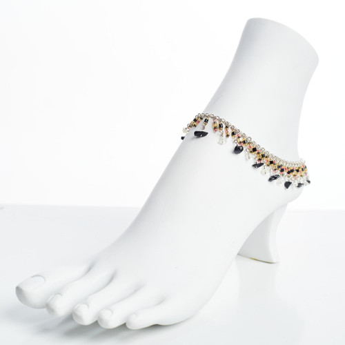 Dainty boho gypsy beach anklet with semi precious stones, Czech seed beads, bugle beads, handmade / ETA B20-M11