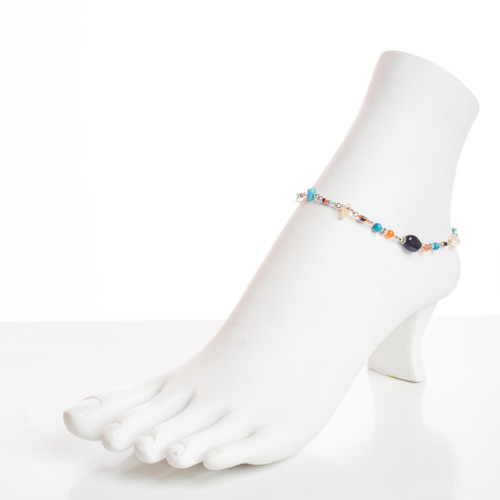 Dainty boho gypsy beach anklet with semi precious stones, Czech seed beads, bugle beads, handmade / ETA B8-M15