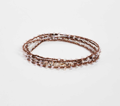 Braided Crochet Seed Bead Bohemian Necklace / Wrap Bracelet in Chestnut Brown / GS102-132