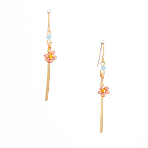 Hawaiian Flower Colorful Crystal Wire-wrapped Gold-Plated Earrings / HFE G B31-M1