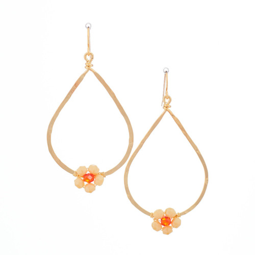 Hawaiian Flower Colorful Crystal Wire-wrapped Gold-Plated Earrings / HFE G B28-M1