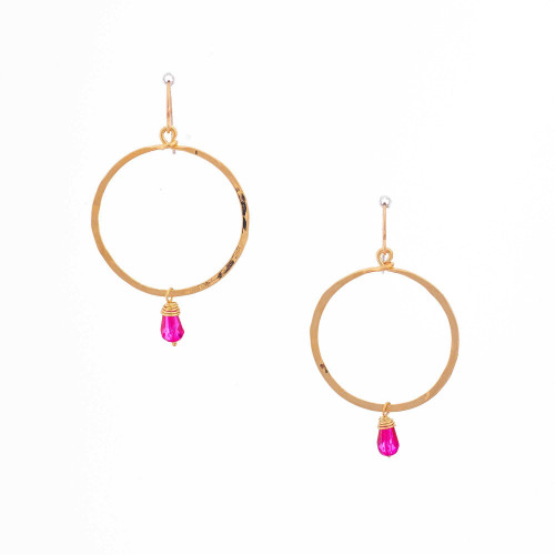 Hammered Bohemian Gold Plated Earrings with Fire-polished Drop / GAE G B104-84