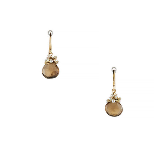 Gold-filled Faceted Briolette Smoky Topaz Gemstone Earrings / DJE G B67-5