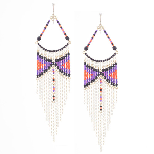 Handmade Southwest boho beaded earrings, Czech glass bead festival tribal bohemian beaded earrings / KPE B1-47