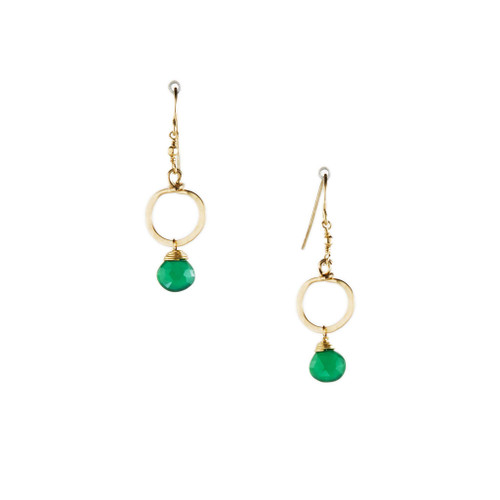 Hammered Gold-filled Faceted Green Onyx Briolette Drop Earrings / DKE G B332-24