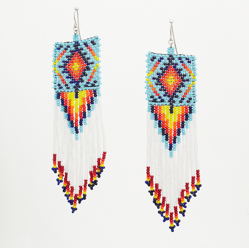 Handmade Southwest boho beaded earrings, Czech glass bead festival tribal bohemian beaded earrings / KPE B246-M35