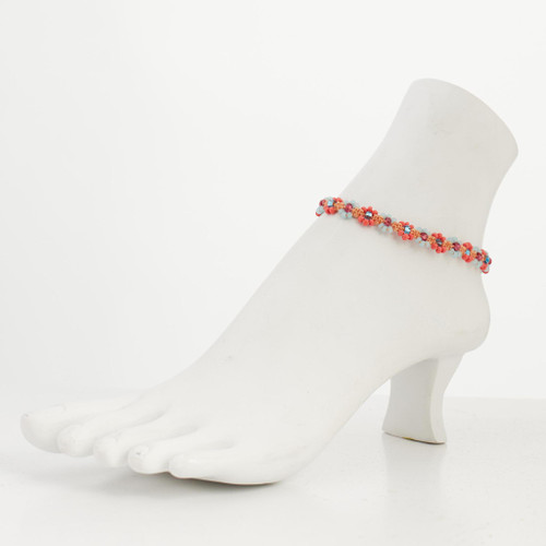 Handmade flower beaded gypsy beach anklet with Czech beads / WFA B1-8