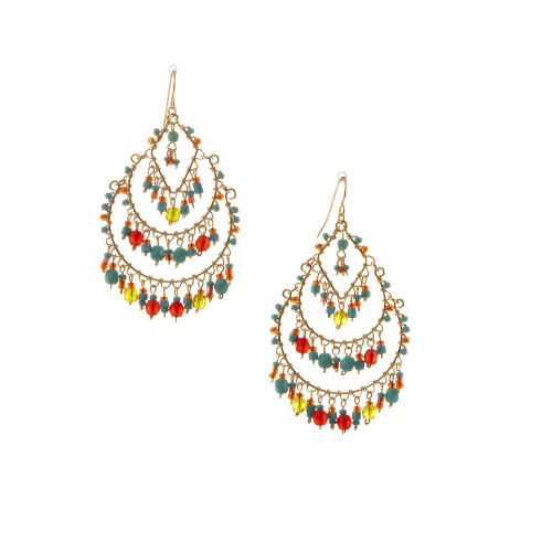 Handmade Bohemian Beaded Gold Plated Chandelier Earrings / CAE G B46-M36