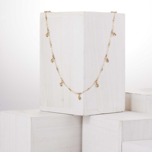 Gold-Filled Chain w/ Cluster Cube Beads Wire Wrapped Dangling Necklace / BNN G B102-1