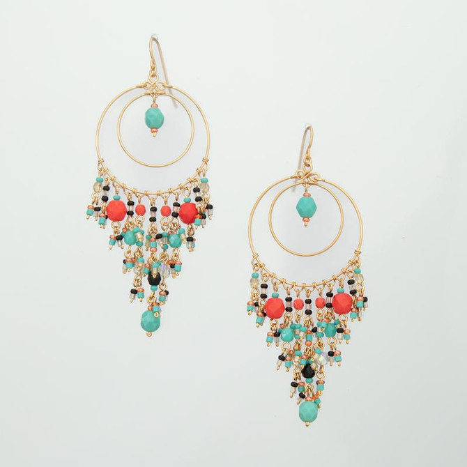 Handmade Bohemian Beaded Gold Plated Chandelier Earrings / CAE G B31-M13