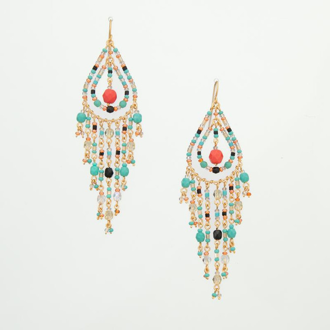 Handmade Bohemian Beaded Gold Plated Chandelier Earrings / CAE G B45-M13