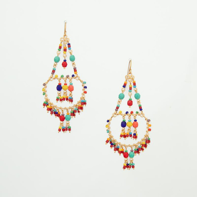 Handmade Bohemian Beaded Gold Plated Chandelier Earrings / CAE G B45-M24