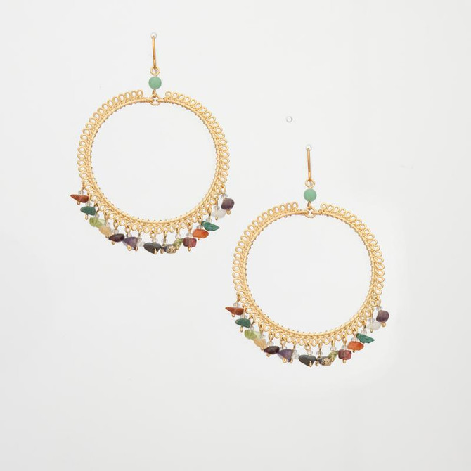 Handmade Beaded Double Hoop Gold Cleopatra Boho Earrings / CLE G B242-SM15