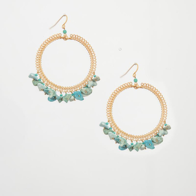 Bohemian Gold Hoop Beaded Wire Wrapped Chandelier Earrings / CLE G B242-S9