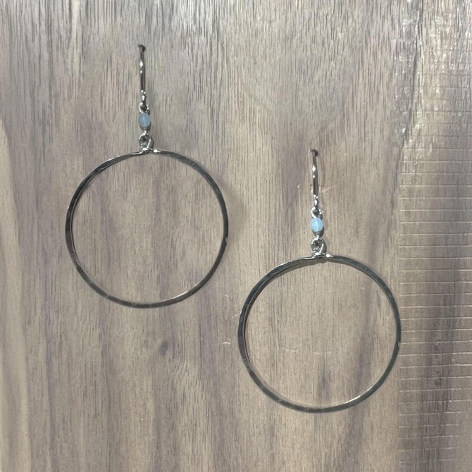 Hammered Boho, Bohemian, Geometric Minimalist Silver Bohemian Hoop Earrings / GAE S B87-4