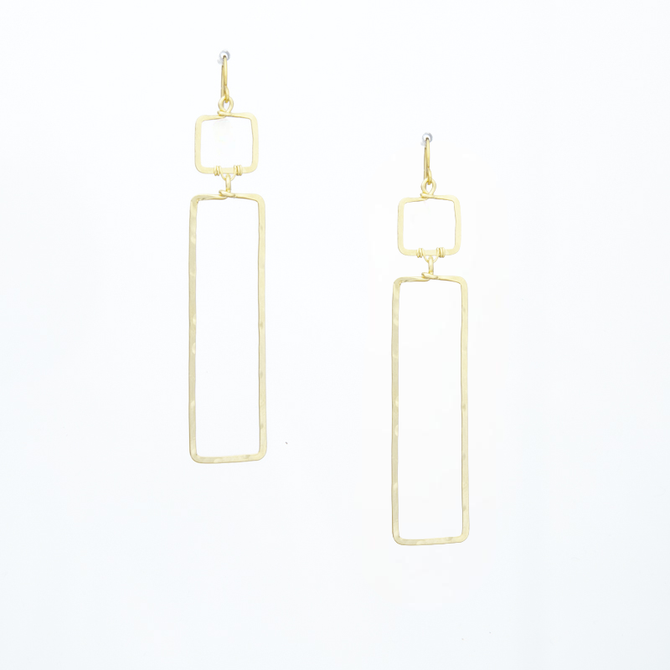 Hammered Geometric Gold Rectangle Earrings, Handmade / GAE G B373-1