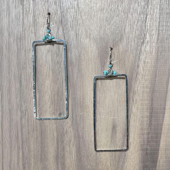 (Large) Hammered Boho, Silver Rectangle Seed Bead Bohemian Earrings / GAE S B91-1
