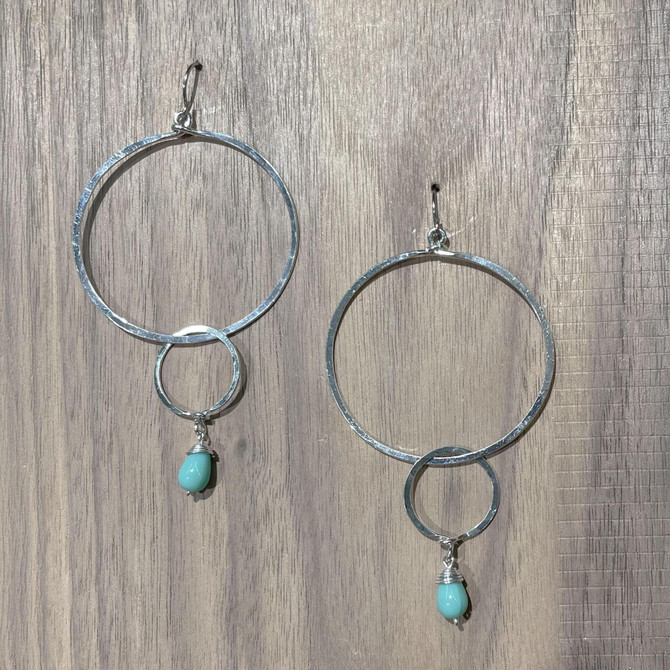 Hammered Silver-Plated Hoop Drop Earrings, Handmade / GAE S B604-1
