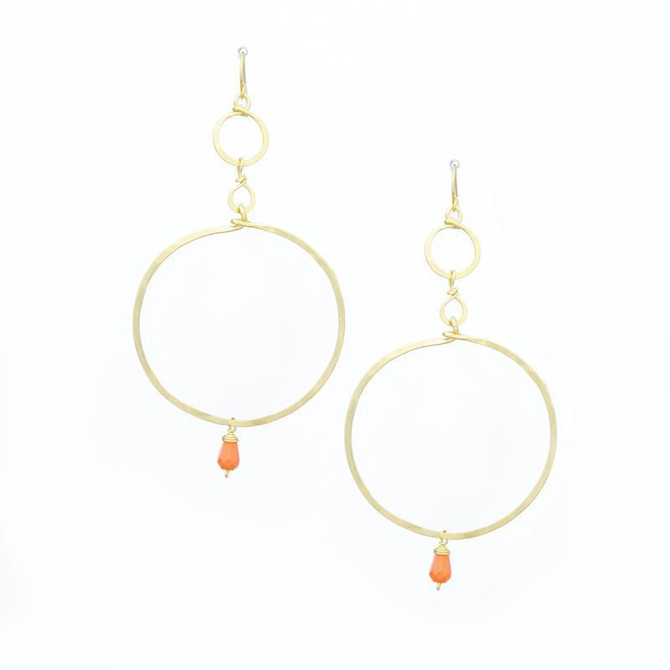 Hammered Boho, Bohemian, Geometric Hoop Gold Earrings / GAE G B408-2