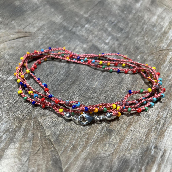 Handmade Braided Crochet Mixed Seed Bead Silk Thread Necklace / Wrap Bracelet / GS156-30