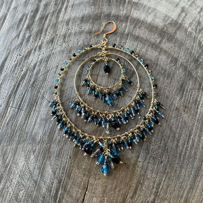 Handmade Bohemian Beaded Gold Plated Chandelier Earrings /CAE G B40-M33