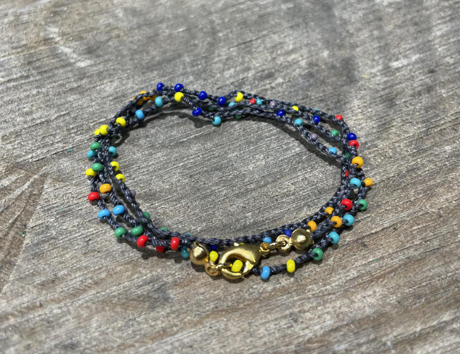 Handmade Braided Crochet Mixed Seed Bead Silk Thread Necklace / Wrap Bracelet / GG151-39