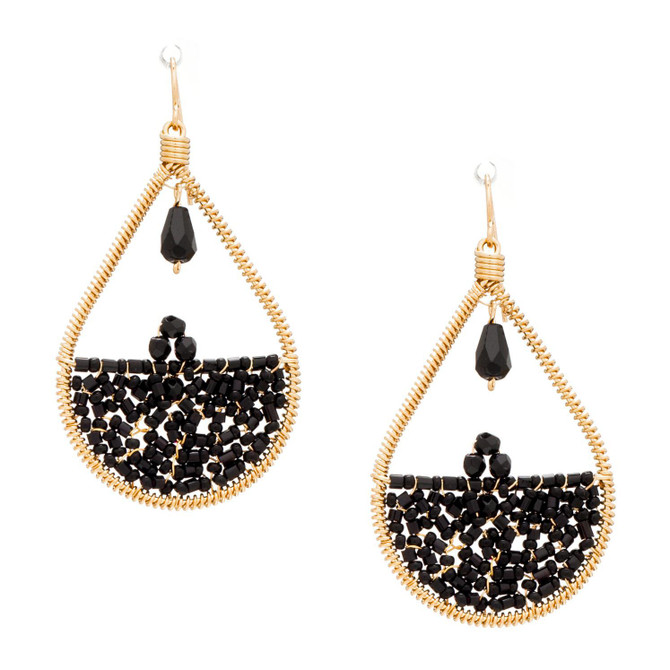 Handmade, Beaded Gold Teardrop Bohemian Earrings / RQE G B2-14
