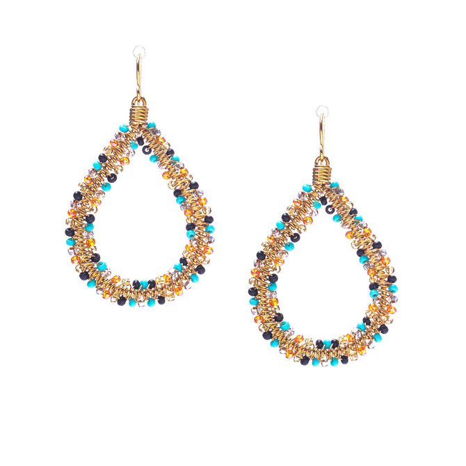 Handmade, Beaded Gold Teardrop Bohemian Earrings / RQE G B59-MR8