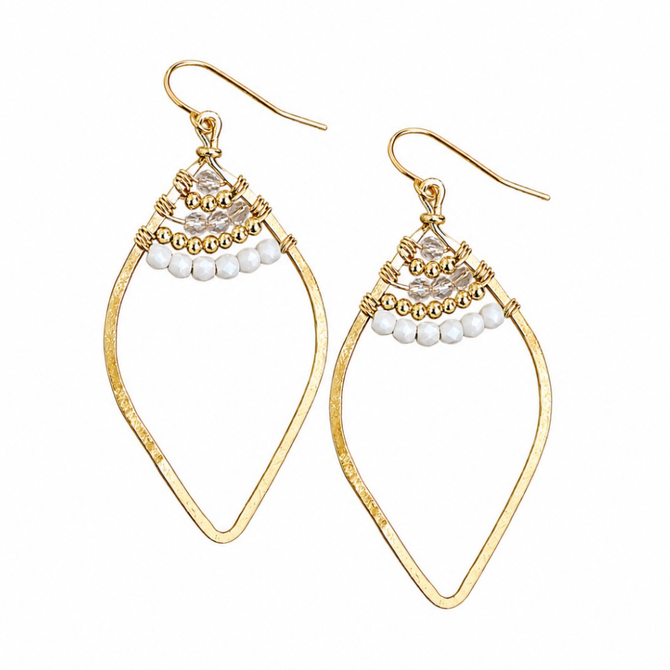 Hammered Gold-Plated Crystal Beaded Earrings / GAE G B707-D143
