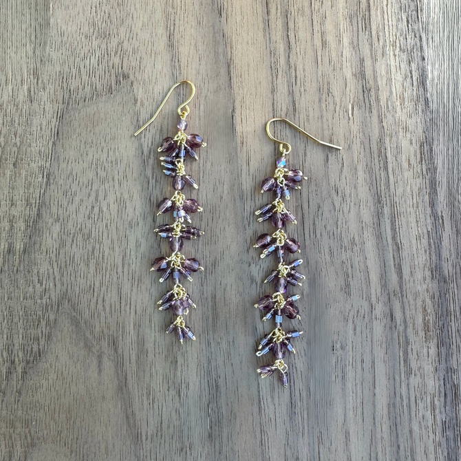 Chandelier Gold-Plated Single Drop Earrings with vIOLET Czech Crystal Beads / CAE G B5-101