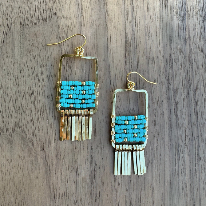 Gold-Plated Rectangle Earrings / GAE G B269-1