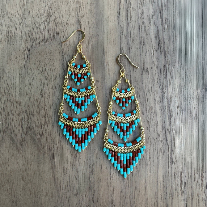 Gold-Plated Bugle Bead Earrings / CLE G B45-M77
