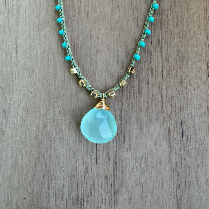 Braided Silk Blue Chalcedony Necklace / KRN G B384-20