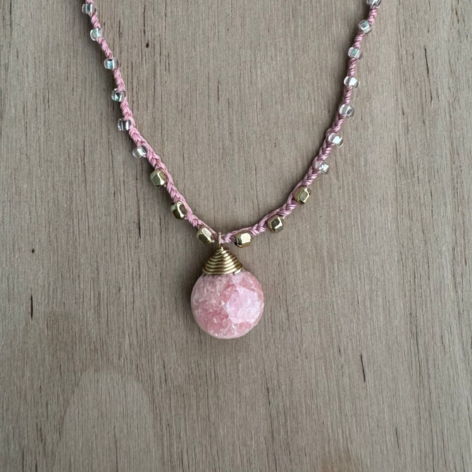 Braided Silk Rhodochrosite Necklace / KRN G B360-30