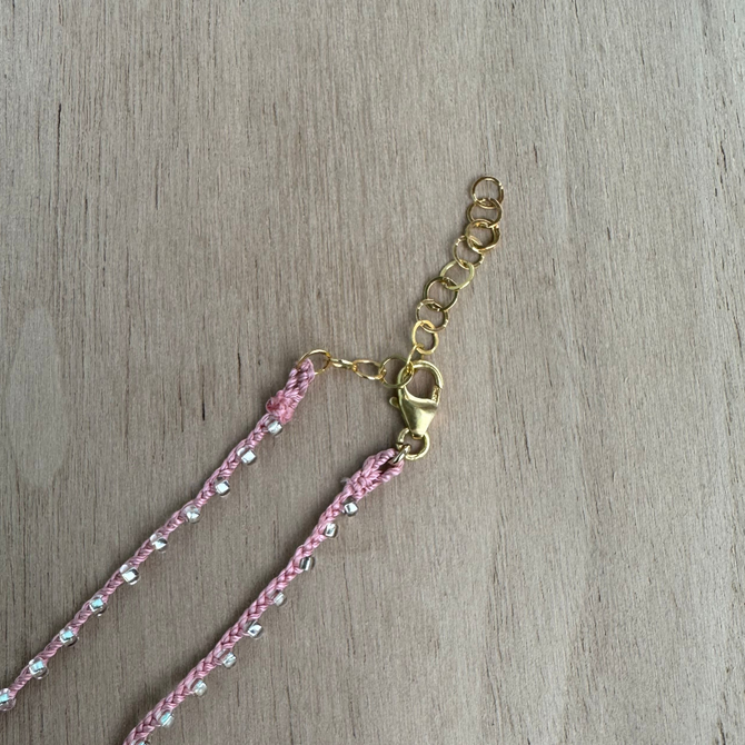 Braided Silk Rhodochrosite Necklace / KRN G B360-30