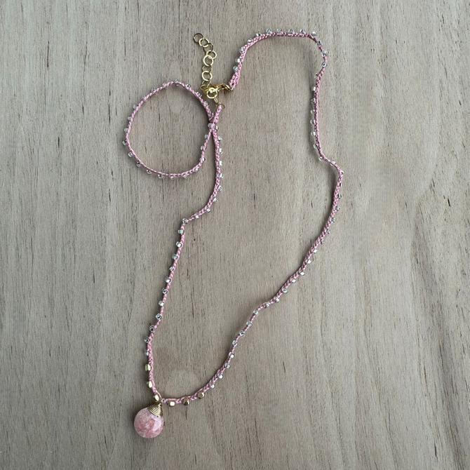 Braided Silk Rhodochrosite Necklace / KRN G B360-30