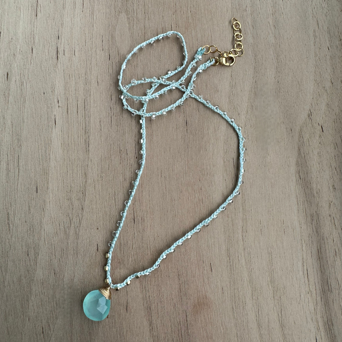 Braided Silk Blue Chalcedony Necklace / KRN G B379-20