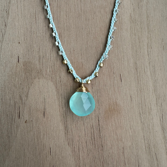 Braided Silk Blue Chalcedony Necklace / KRN G B379-20