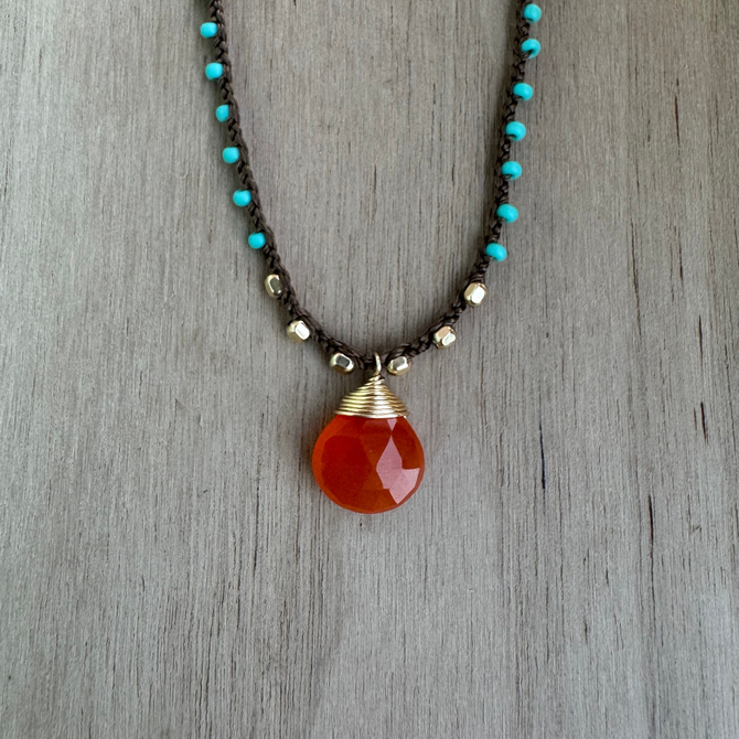 Braided Silk Carnelian Necklace / KRN G B69-11