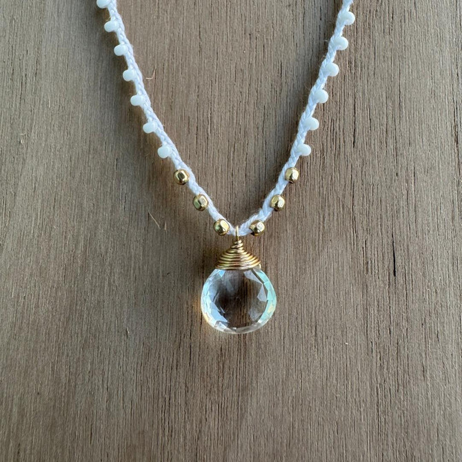 Braided Silk Crystal Quartz Necklace / KRN G B407-14