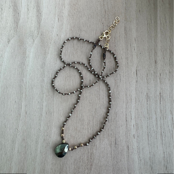Knotted Silk Pyrite Necklace / KRN G B98-6