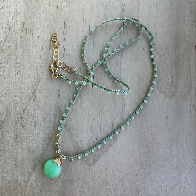 Braided Silk Chrysoprase Necklace / KRN G B378-34